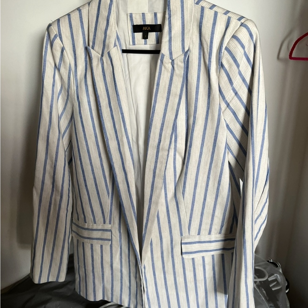 Blue and White Striped Blazer